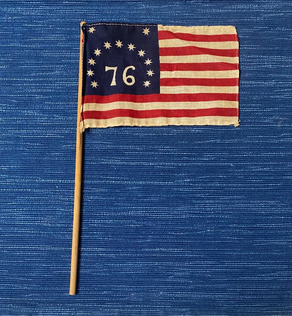 Vintage 1976 Bicentennial Mini American Flag Wooden Stick 3.75" x 5.75" 85B